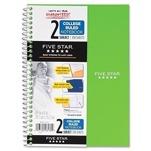 Mead Five Star Spiral Notebook, 2 Subject, 6″ x 9.5″, 100 Sheets, 3 Pack, Assorted Colors (6180)