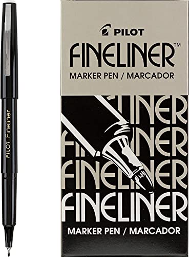 Pilot Fineliner Markers pen set, Black fine point line for drawing, 12 count per box
