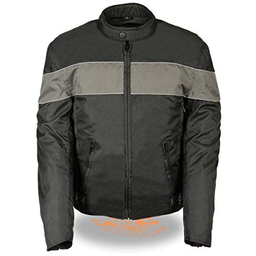 Nexgen SH212101 Men’s Black Textile Moto Jacket with Grey Reflective Striping – 4X-Large