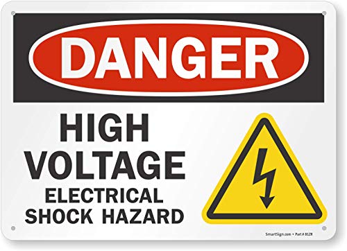 SmartSign – S-6196-AL-14 “Danger – High Voltage, Electrical Shock Hazard” Sign | 10″ x 14″ Aluminum Black/Red on White