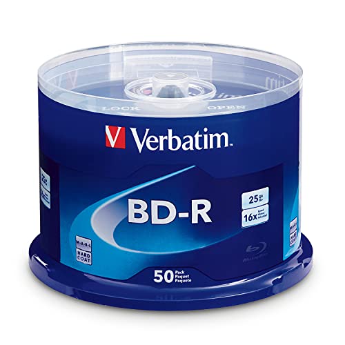 Verbatim BD-R 25GB 16X Blu-ray Recordable Media Disc – 50 Pack Spindle – 98397