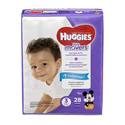 HUGGIES LITTLE MOVERS Diapers, Size 3 (16-28 lb.), 28 Ct., JUMBO PACK (Packaging May Vary), Baby Diapers for Active Babies