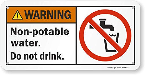 SmartSign – S-9885-AL-05×10 “Warning – Non-Potable Water, Do Not Drink” Sign | 5″ x 10″ Aluminum Black/Orange/Red/Yellow on White
