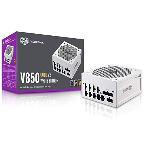 Cooler Master V850 Gold White Edition V2 Full Modular,850W, 80+ Gold Efficiency, Semi-fanless Operation, 16AWG PCIe high-Efficiency Cables, 10 Year Warranty