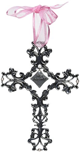 Cathedral Art (Abbey & CA Gift Bless This Child Pink Ribbon Baby Cross, 5-Inch High, Silver