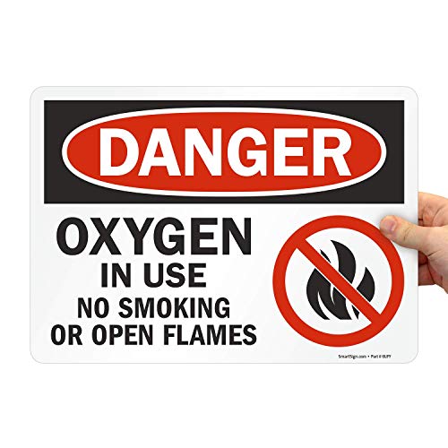 SmartSign – U9-1266-ND_10x14 “Danger – Oxygen In Use, No Smoking Or Open Flames” Label | 10″ x 14″ Laminated Vinyl Black/Red on White