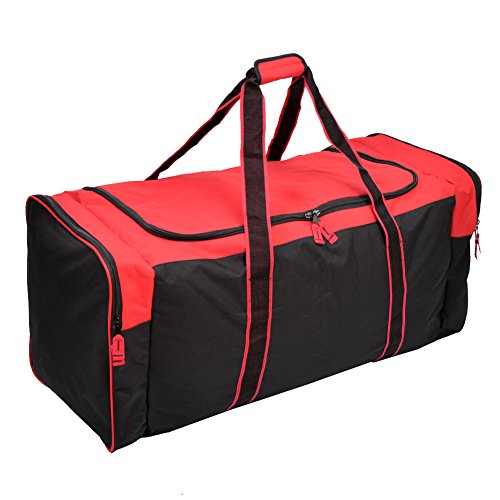 Jetstream Heavy Duty Multi Pocket Travel Duffel Bag | Large Sports Gym Equipment with Water Repellency | Foldable Luggage Bag with Padded Handles For Camping (36 Inch, Red)