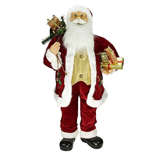 Northlight E76485 36″ Traditional Holly Berry Standing Santa Claus Christmas Figure with Presents and Gift Bag