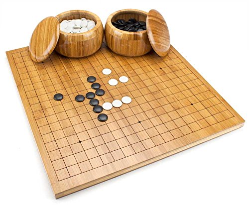 Brybelly Go Set All Natural Bamboo Wood Go Board | Bowls and 361 Bakelite Stones | 2-Player – Classic Chinese Strategy Board Game | Measures 19 x 19in Top Side or 13 x 13in Under Side Beginner’s Board