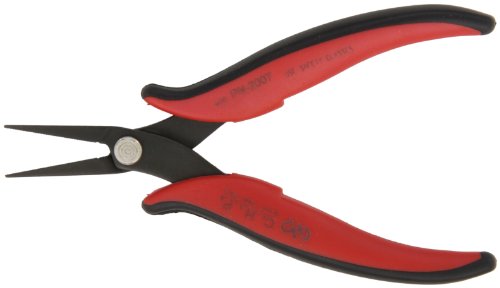 Hakko CHP PN-2007 Long-Nose Pliers, Flat Nose, Flat Outside Edge, Serrated Jaws, 32mm Jaw Length, 3mm Nose Width, 3mm Thick Steel