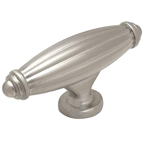 Cosmas 10 Pack 7121SN Satin Nickel Country Style Cabinet Hardware Ribbed Knob – 2-9/16″ Inch Long x 11/16″ Wide