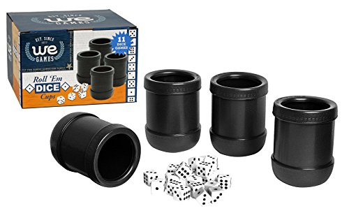 WE Games Dice Cups, Professional Grade Plastic with 20 Dice & Instructions for Liar’s Dice, Set of 4