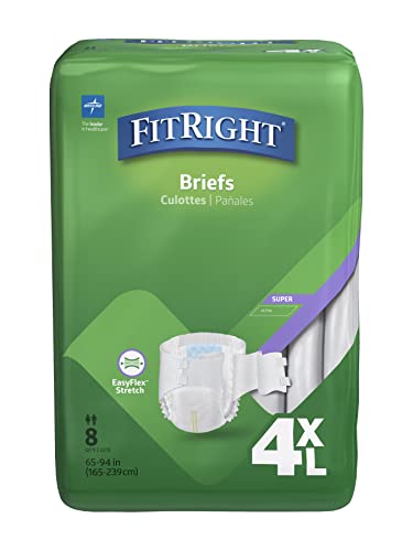 Medline Bariatric Briefs, 65 Inch-94 Inch, 8 Count (Pack of 4)