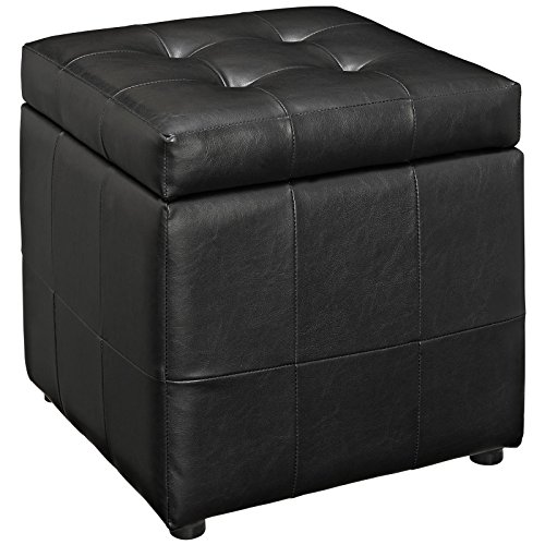 Modway Volt Tufted Faux Leather Square Storage Ottoman Cube In Black