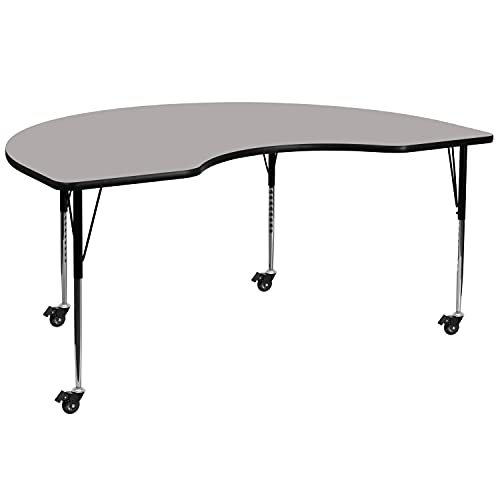 Flash Furniture Mobile 48”W x 72”L Kidney Grey HP Laminate Activity Table – Standard Height Adjustable Legs