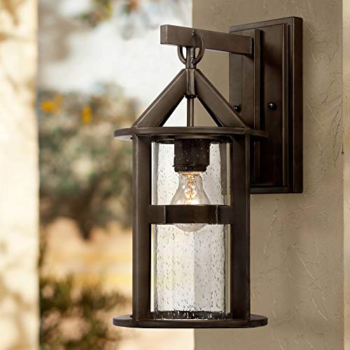 John Timberland Argentine Rustic Farmhouse Outdoor Wall Light Fixture Bronze 17″ Clear Seedy Cylinder Glass for Exterior Barn Deck House Porch Yard Patio Outside Garage Front Door Garden Home