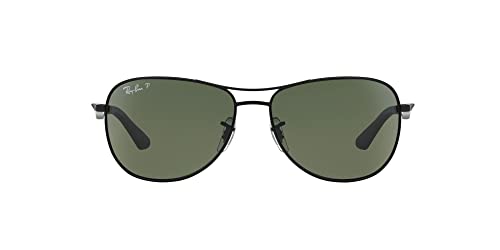 Ray-Ban Men’s RB3519 Aviator Sunglasses, Matte Black/Green Polarized, 59 mm