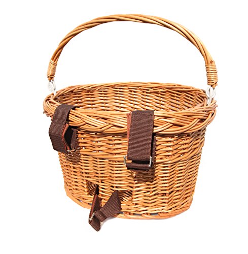 Colorbasket 01594 Adult Front Handlebar Wicker Bike Basket with Handle, 3 Velcro Straps, Natural