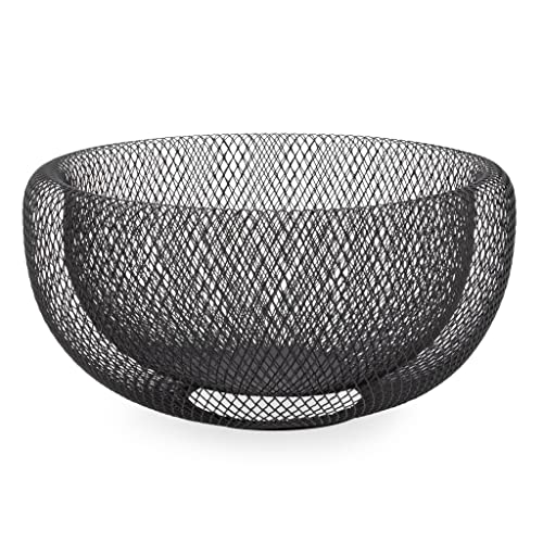 Torre & Tagus Double Wall Wire Mesh Metal Decorative Bowl, Modern Fruit Bowl Basket for Kitchen Island, Dining Room Table, Entryway Console, Great Room Accent Table, Home Office Decor, 11 Inch (Black)