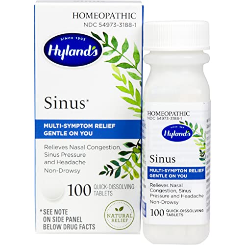 Sinus Relief by Hyland’s, Decongestant, Headache and Allergy Symptom Relief, Natural Sinus and Cold Medicine for Adults, 100 Count