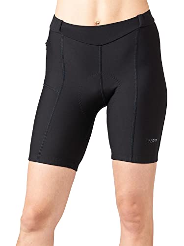 Terry Touring Cycling Shorts/Regular – Women’s 8 Inch Inseam Padded Compression Multi-Day Bike Short – Black, Medium