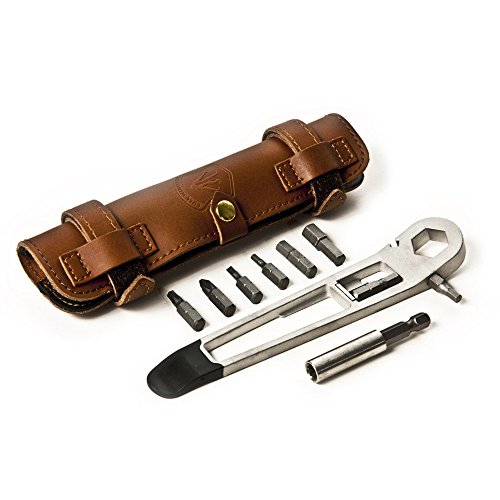 THE NUTTER All in One Bike Tool – Portable Bike Repair Kit with Cycling Multitool and Brown Leather Pouch – Specialized Bike Accessories, Bike Tools – Emergency Biking Gear for All Types of Bicycles