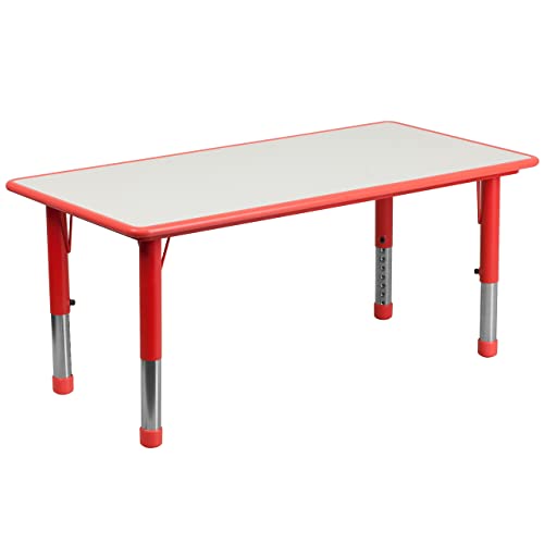 Flash Furniture 23.625”W x 47.25”L Rectangular Red Plastic Height Adjustable Activity Table with Grey Top