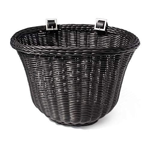 Colorbasket Adult Front Handlebar Bike Basket, Water Resistant, Adjustable Leather Straps, Black