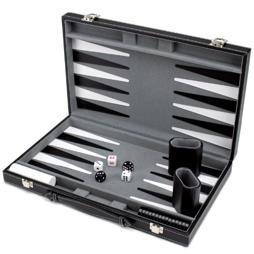 Brybelly Deluxe 15-Inch Backgammon Set with Stitched Black Leatherette Case
