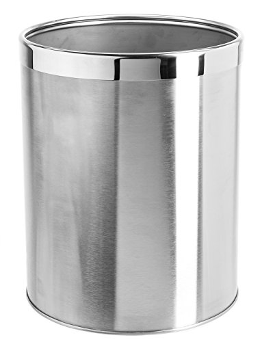 Bennett Small Office Trash Can, Open Top Small Wastebasket Bin, Stainless Steel Garbage Can, Detach-A-Ring’ Metal Waste Basket for Powder Room, Bathroom, Home, Modern Home Décor (Dia. 9.6 x H 11.8)
