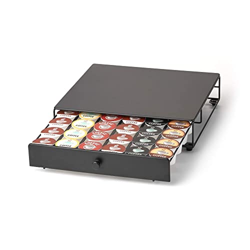 Nifty Rolling Coffee Pod Drawer – Black Finish, Compatible with K-Cups, 36 Pod Pack Holder, Compact Under Coffee Pot Storage Drawer, Slim Home Kitchen Counter Organizer
