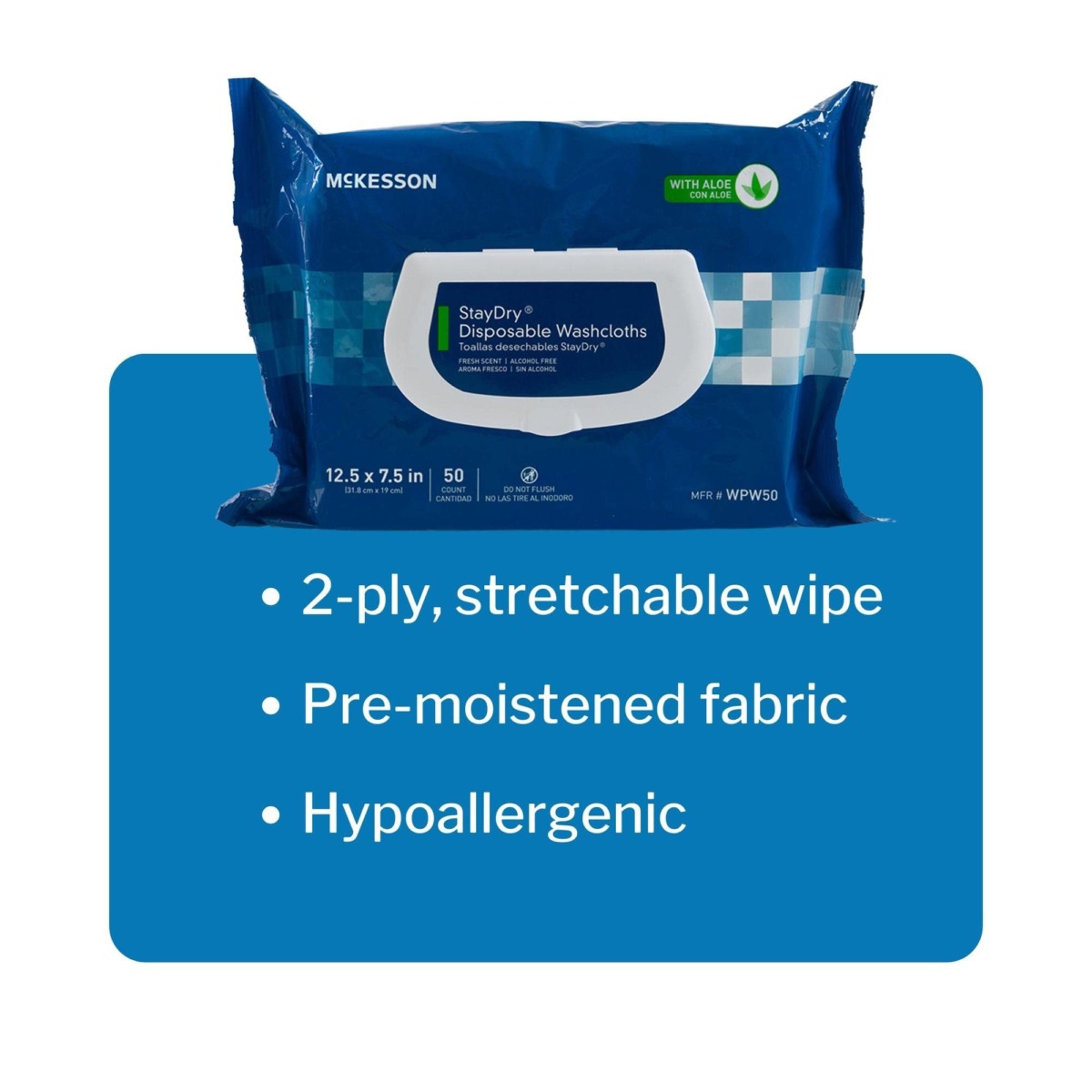 McKesson StayDry Disposable Wipes or Washcloths for Adults with Aloe, Incontinence, Alcohol-Free, 50 Wipes, 12 Packs, 600 Total | The Storepaperoomates Retail Market - Fast Affordable Shopping