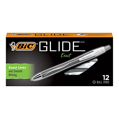 BIC Glide Exact Retractable Ball Point Pen, Fine Point (0.7 mm), Black, Precise Lines For Clean Writing, 12-Count