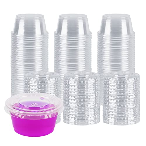 Green Direct 2 oz Containers with Lids | Disposable Plastic Jello Shot Cups | Small Clear Plastic Condiment Cups For Sauce, Souffle, Salad Dressing, Portion Control, Pack of 100