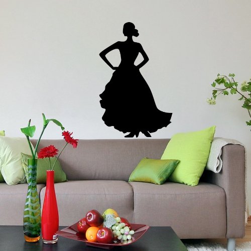 Girl in Dress Woman Dancing Silhouette Flamenco Wall Vinyl Decals Art Sticker Home Modern Stylish Interior Decor for Any Room Smooth and Flat Surfaces Housewares Murals Design Window Graphic Dance Studio Bedroom Living Room (5103)