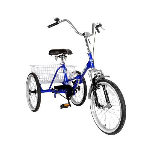 Mantis 67520 Tri-Rad Folding Adult Tricycle, 20 inch Wheels, 16 inch Frame, Unisex, Blue