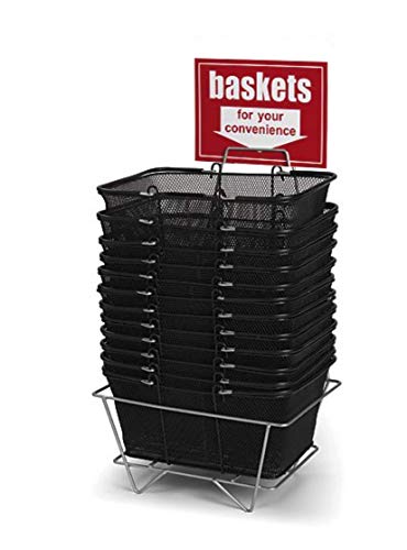 Shopping Basket Set in Black Metal,Wire Basket, Wire Shopping Perfect for Retail, Thrift, Grocery, and Convenience Stores, Set for Shopping,Laundry 17 W x 12 D x 7 H Inches – Set of 12
