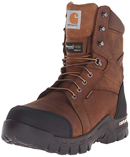 Carhartt mens 8″ Rugged Flex Insulated Waterproof Breathable Safety Toe Leather Work Boot Cmf8389 Construction Shoe, Brown, 10.5 US