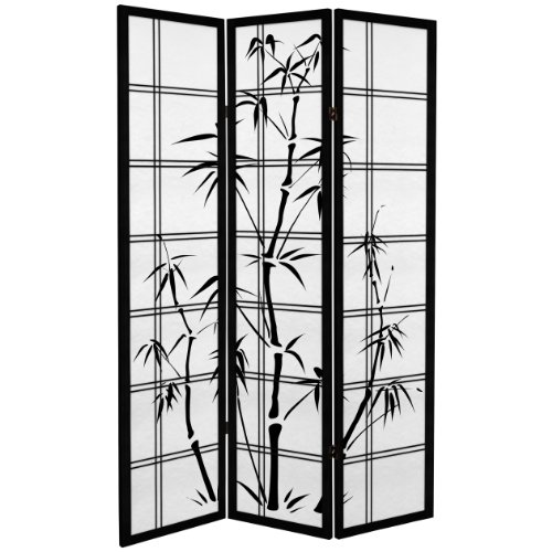 Oriental Furniture 6 ft. Tall Canvas Bamboo Tree Room Divider – Black – 3 Panels