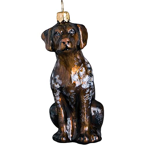 German Pointer Sitting Dog Blown Glass Polish Christmas Ornament Decoration