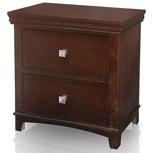 Furniture of America Pasha Traditional 2 Drawer Storage Wood Nightstand with Square Metal Knobs, Bedside Table for Bedroom, One-Size, Brown Cherry