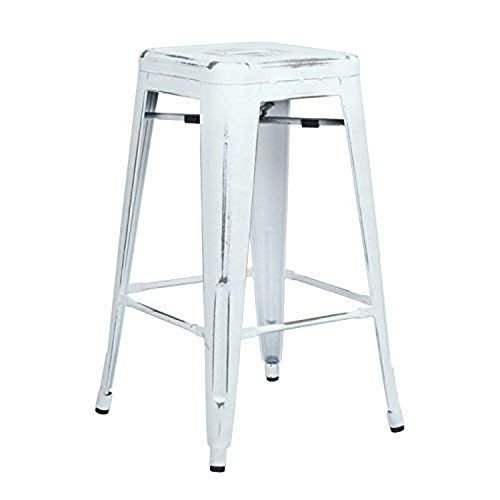 OSP Home Furnishings Bristow Antique Metal Barstool, 26-Inch, 4-Pack, Antique White