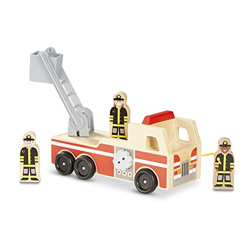 Melissa & Doug Wooden Fire Truck With 3 Firefighter Play Figures – Fire Truck Toys For Kids, Toddler Toy For Pretend Play, Classic Wooden Toys For Kids