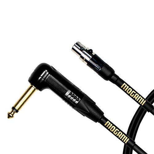 Mogami Gold BPSH TS-18R Belt Pack Instrument Cable for Wireless Instrument Systems, 1/4″ TS Male Plug to Mini XLR-Female 4-Pin, Right Angle to Straight Connectors, 18 Inch