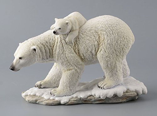 US 10.63 Inch Polar Bear Cub on The Back of Mother Figurine, White Color