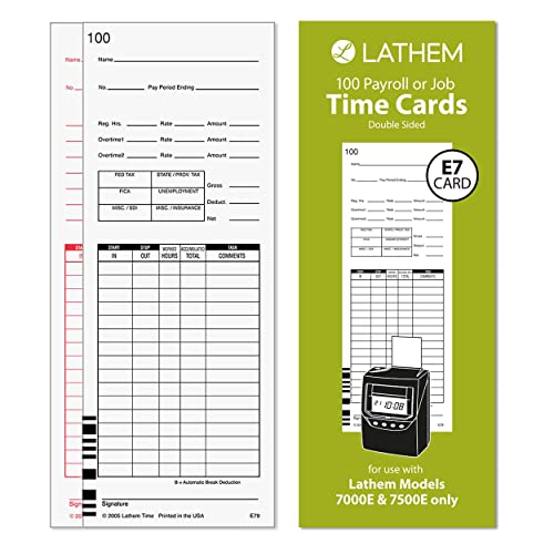 Lathem Time Cards, F/7000E, Numbered 1-100, 2-Sided, 3 3/8″ x 9″, White, Pack Of 100