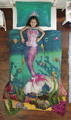 Dream Big Sea Princess Ultra Soft Microfiber 2-Piece Comforter Sham Set, Teal, Twin