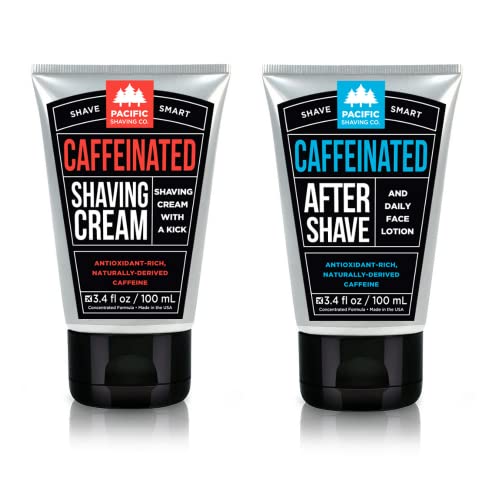 Pacific Shaving Company Caffeinated Shaving Cream & Aftershave Set – Shave Kit for Men – Antioxidant + Caffeine Enriched Shave Cream + Aftershave Lotion (3.4 Oz, 2 Pack)