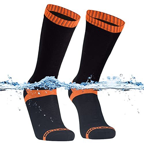 DexShell Hytherm Pro Waterproof Extreme Cold Weather Merino Wool Terry Loop Inner 3-Layer Laminated Breathable Socks, Blaze Orange Mid Calf for Men and Women Small