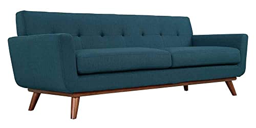 Modway Engage Mid-Century Modern Upholstered Fabric Sofa in Azure